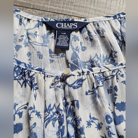 Chaps Ralph Lauren floral Boho Ruffle Sleeve Gauze peasant top Large - Picture 3 of 5